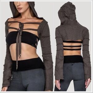 Psylo Pecoa Hooded Shrug Bolero Patchwork Grunge Apocalyptic Steampunk Rave M L